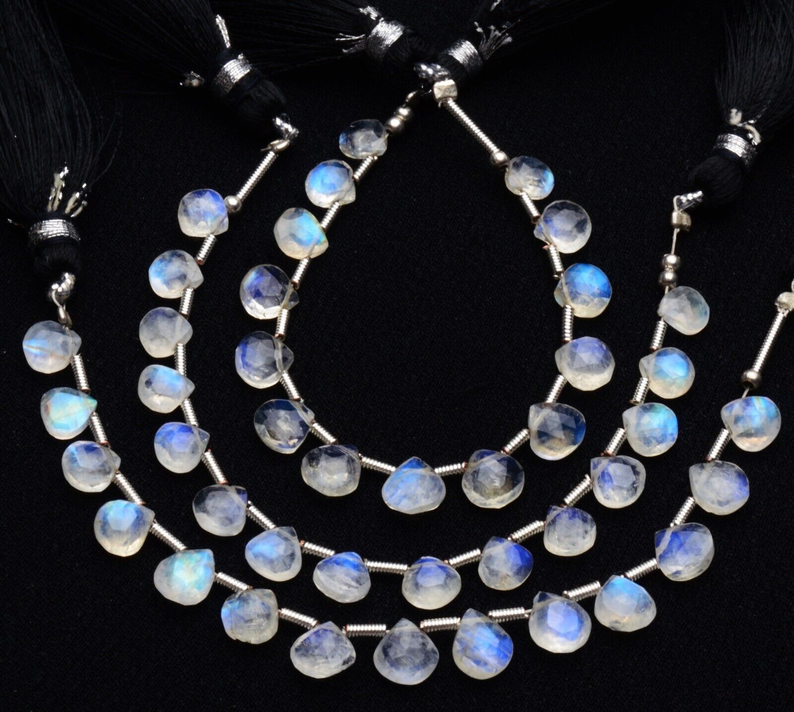 Natural Rainbow Moonstone Beads for Jewelry Making 6,5,5.5,6.5 mm Heart Shape 5″