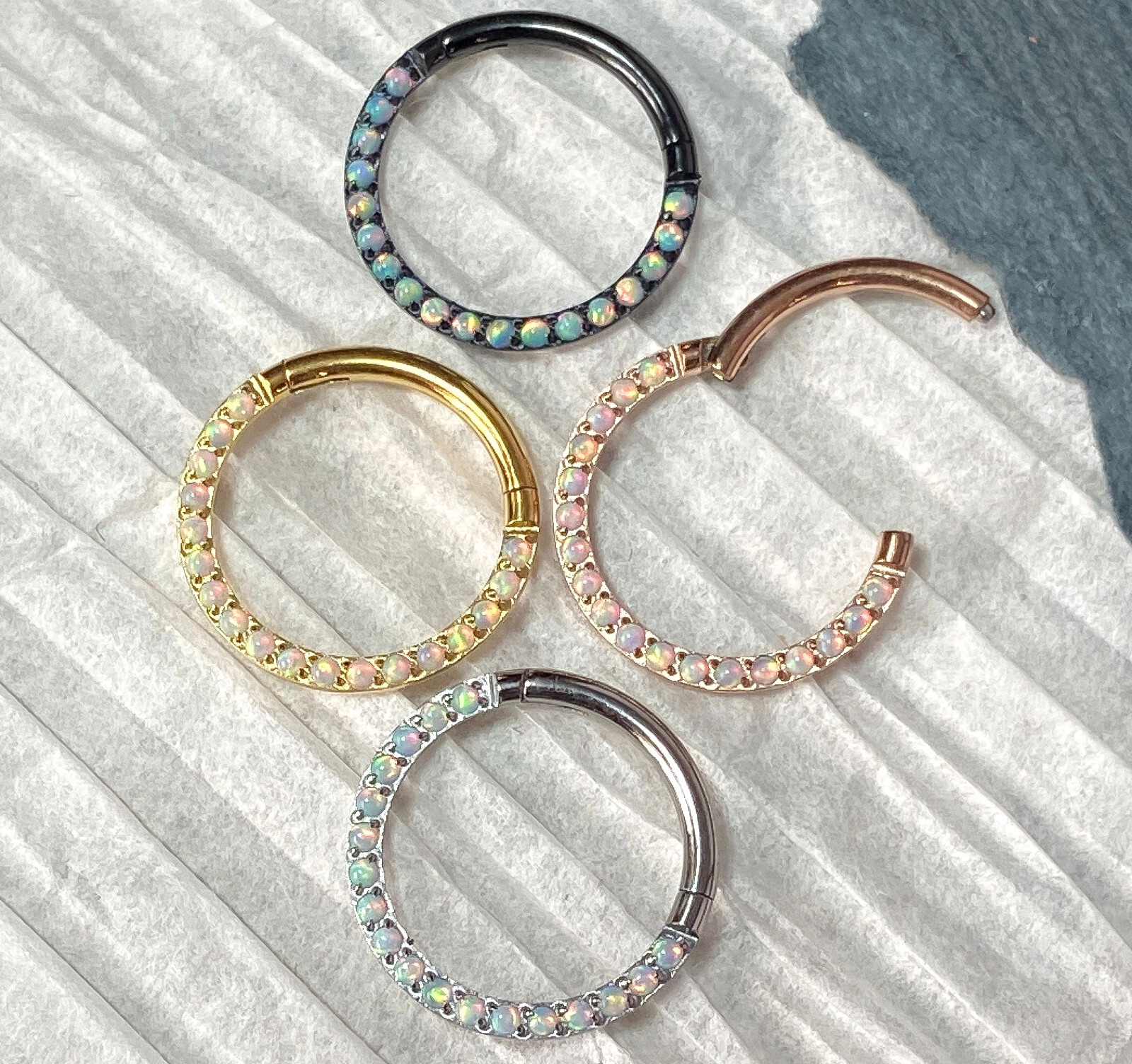 1pc Implant Grade Titanium Opal Paved Front Hinged Segment Ring Septum Clicker