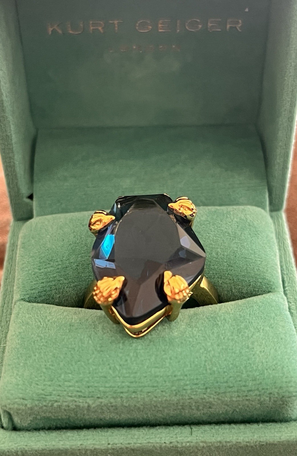 KURT GEIGER LONDON Eagle BLUE Cubic Zirconia Stone Cocktail Ring Size 7 NIB