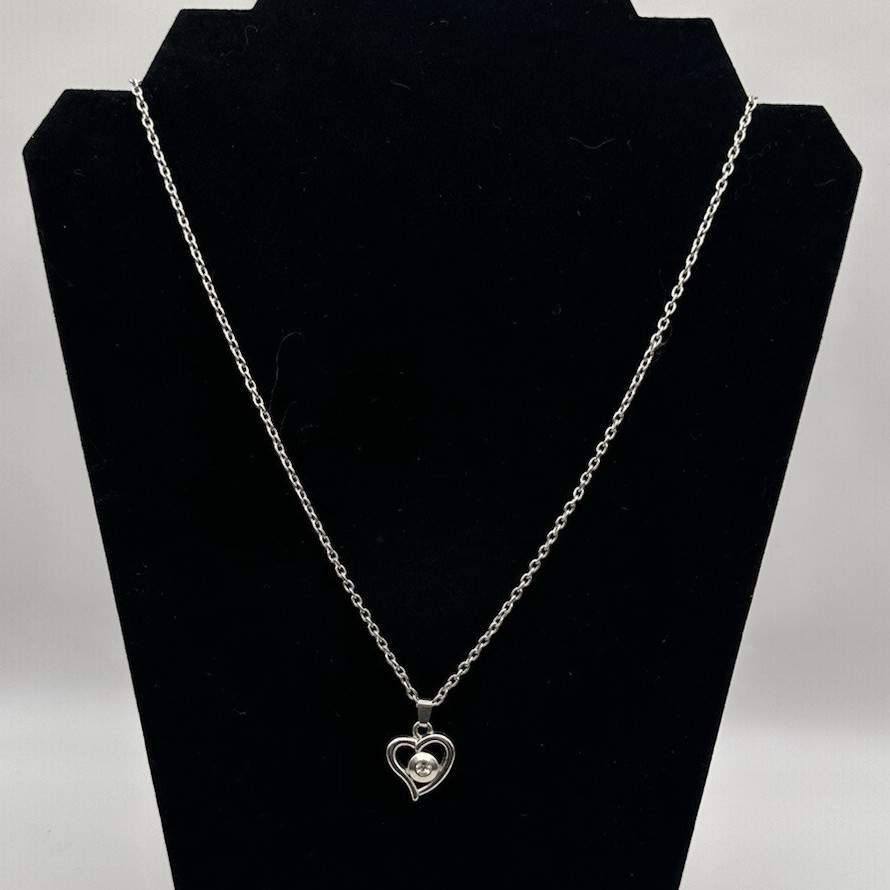 Statement Necklace Silver Tone Cable Chain Heart Charm Pendant Lobster