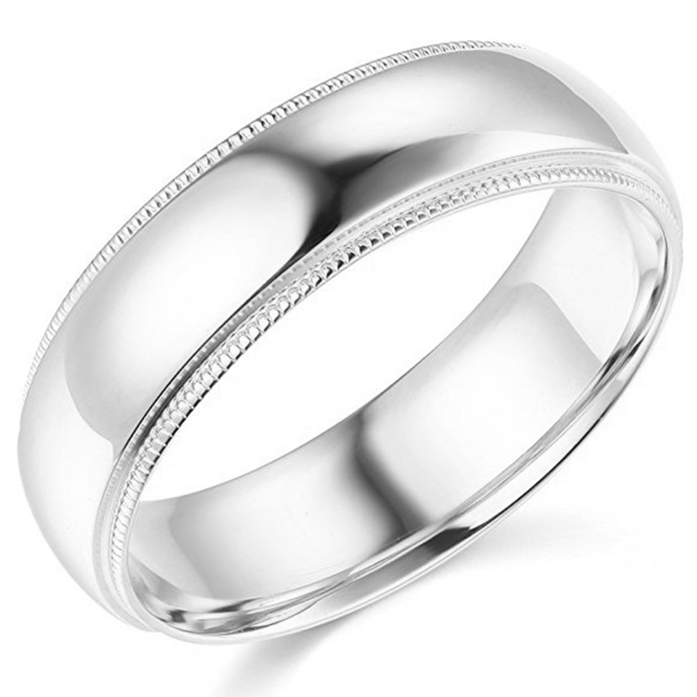 10K White Gold 2mm 3mm 4mm 5mm 6mm Comfort Fit Men Women Milgrain Wedding Band