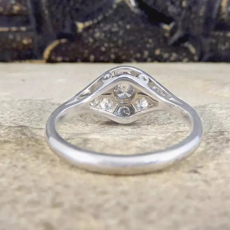 Art Deco Style Round Cut VVS1 Lab Created Diamond 925 Silver Engagement Ring
