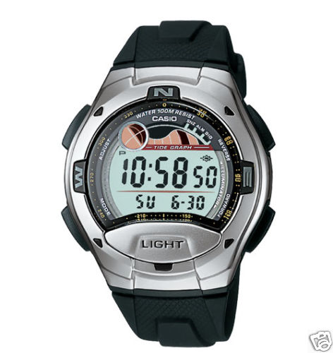 Casio W753-1AV, Tide Graph Watch, 5 Alarms, 100 Meter WR, 10 Year Battery
