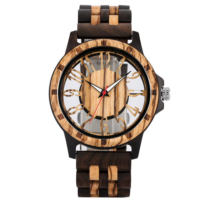 Skeleton Number Dial Wooden Watch Lightweight Eco-Friendly Watches for Men Women