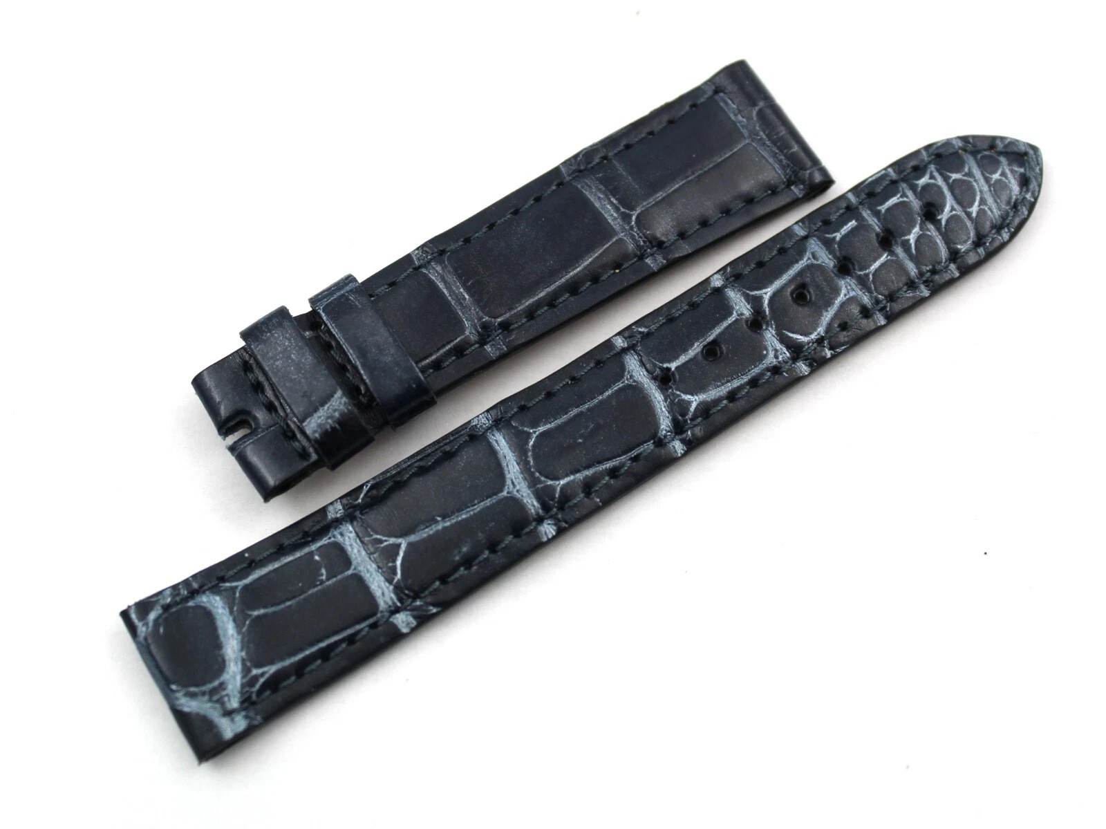 Genuine Crocodile Leather Strap Dark Blue Metallic 18/16mm Handmade New