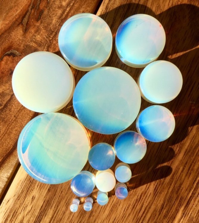 PAIR Opalite Opalescent Stone Moonstone Plugs Gauges – up to 38mm available!