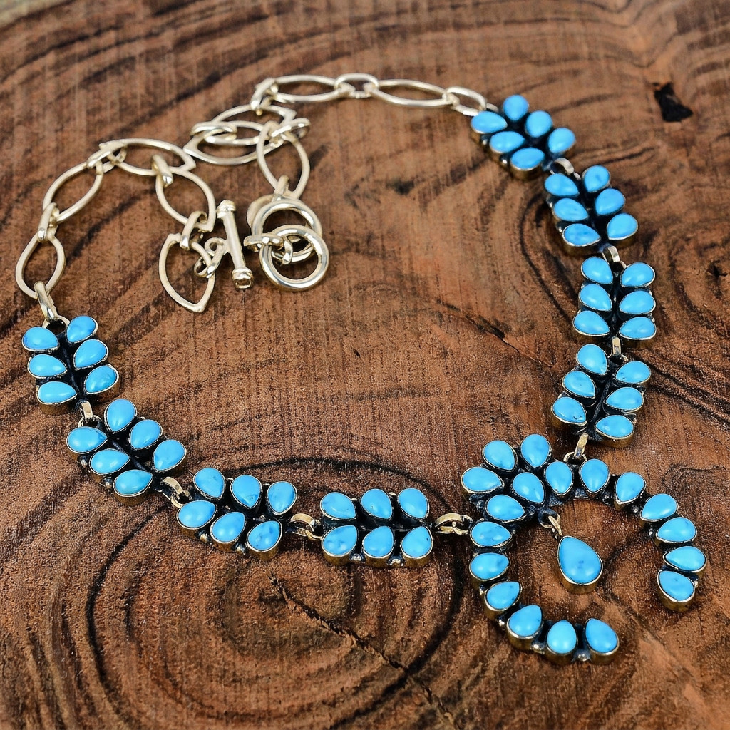 Sterling Silver Sleeping Beauty Turquoise Navajo Handmade Adjustable Necklace