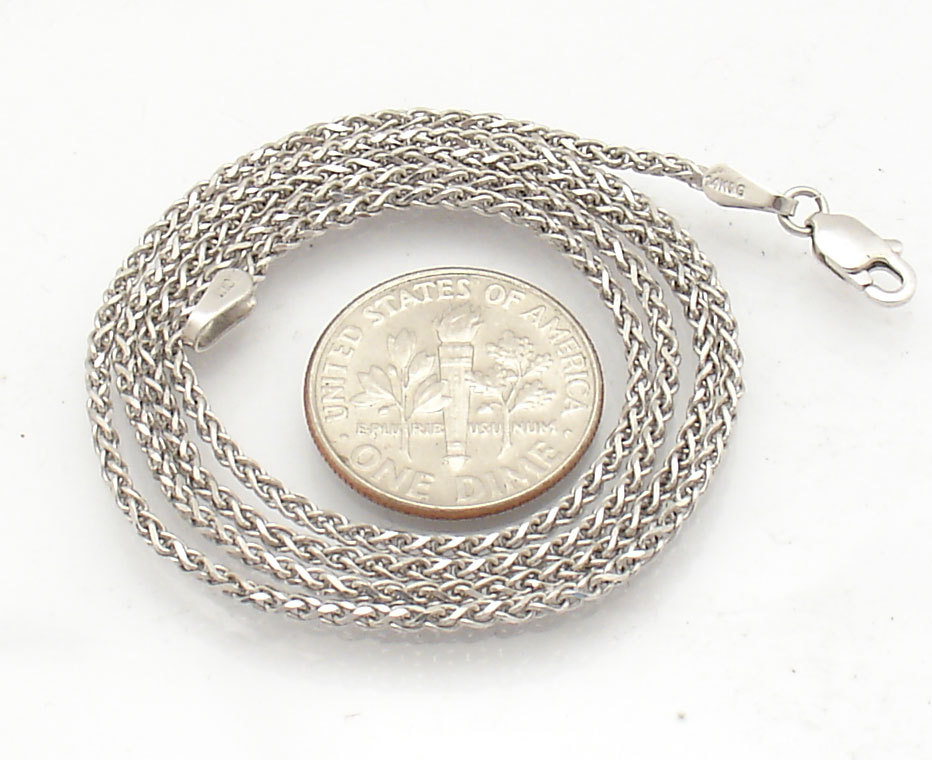 1.5mm Solid Round Spiga Wheat Chain Necklace Real 14K White Gold ALL SIZES