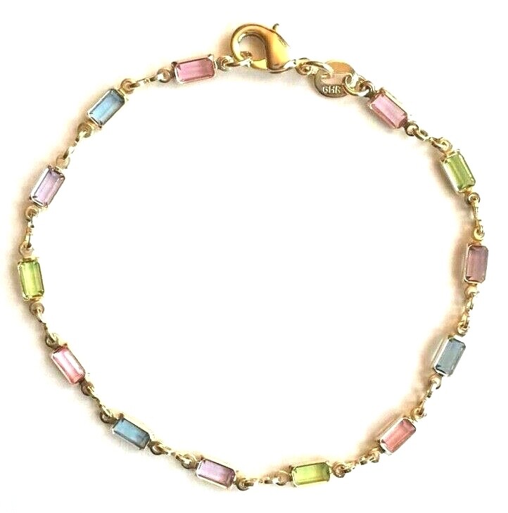 18K Gold Filled Multicolor Crystal Anklet 10″ Long – BR199