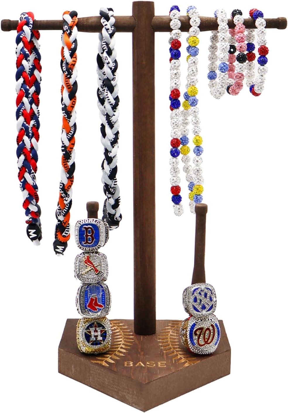 Wooden Baseball/Softball Drip Necklace Organizer Holder Championship Ring