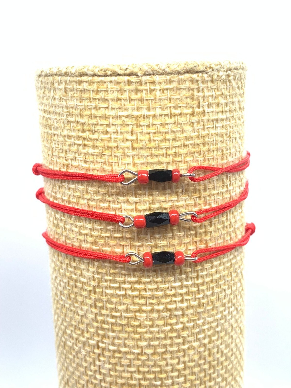 Red String Bead Stone Onyx Black Cool Bracelet Cord Adjustable 6in-10in pack x6