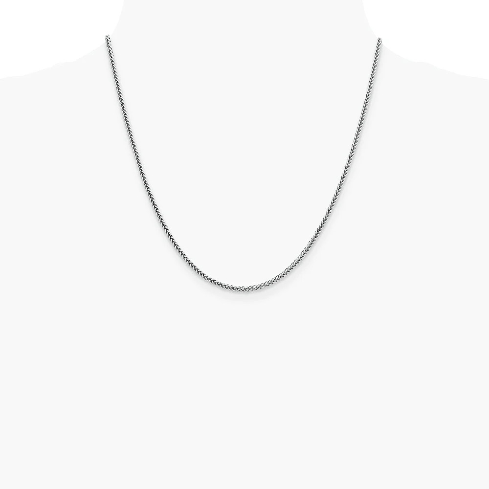 14K White Gold 2.35mm Semi-Solid 3-Wire Wheat Chain Necklace 16″-24″