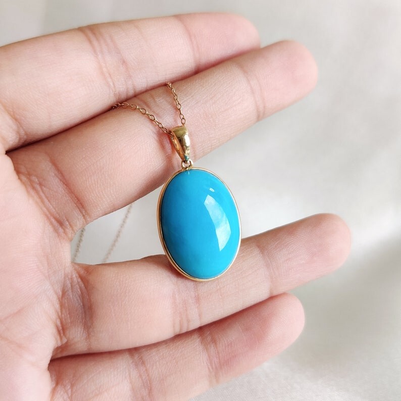 Sterling Silver Sleeping Beauty Turquoise Pendant, Gold Plated Handmade Jewelry