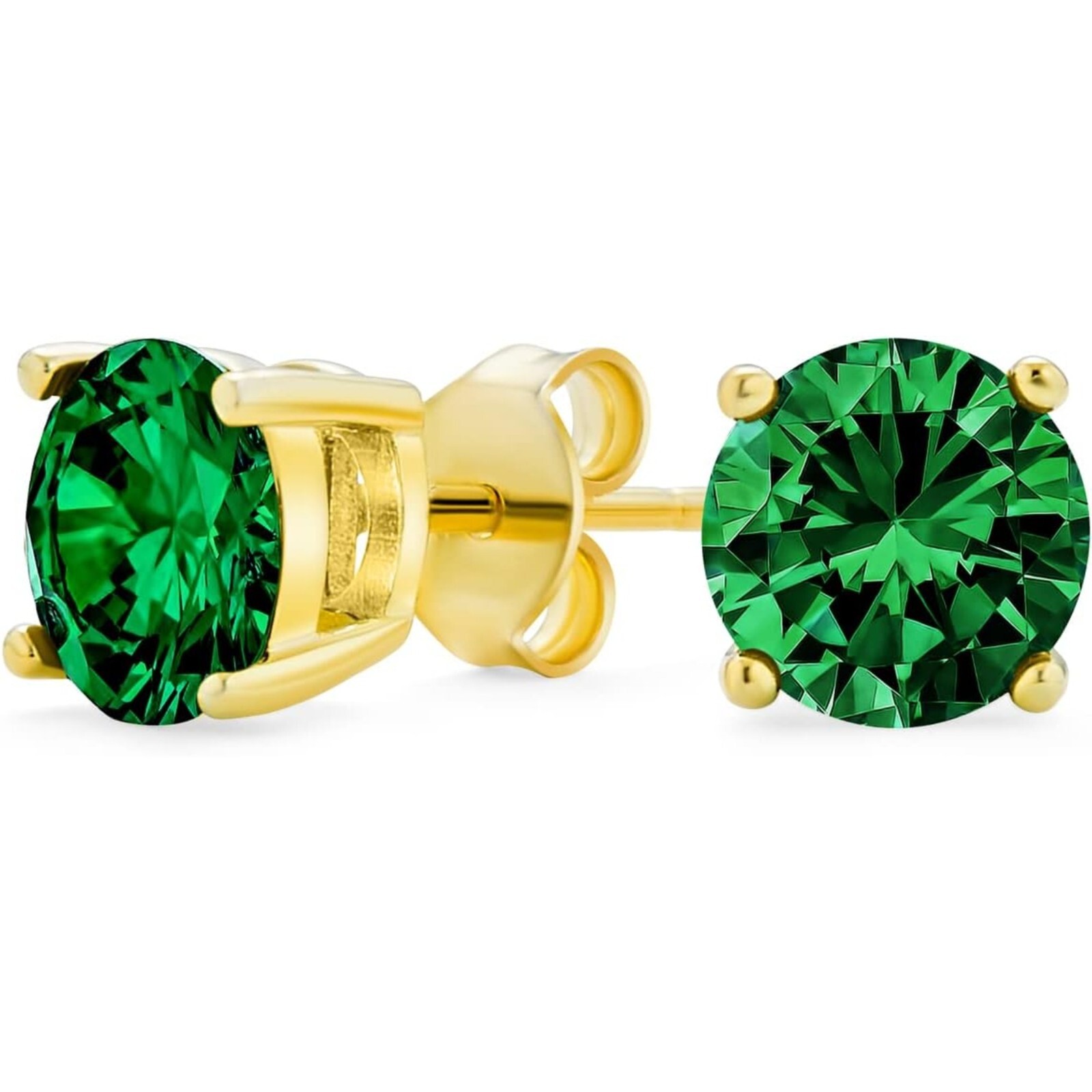 6 mm Emerald Round Stud Earrings – Yellow Gold plated Sterling Silver