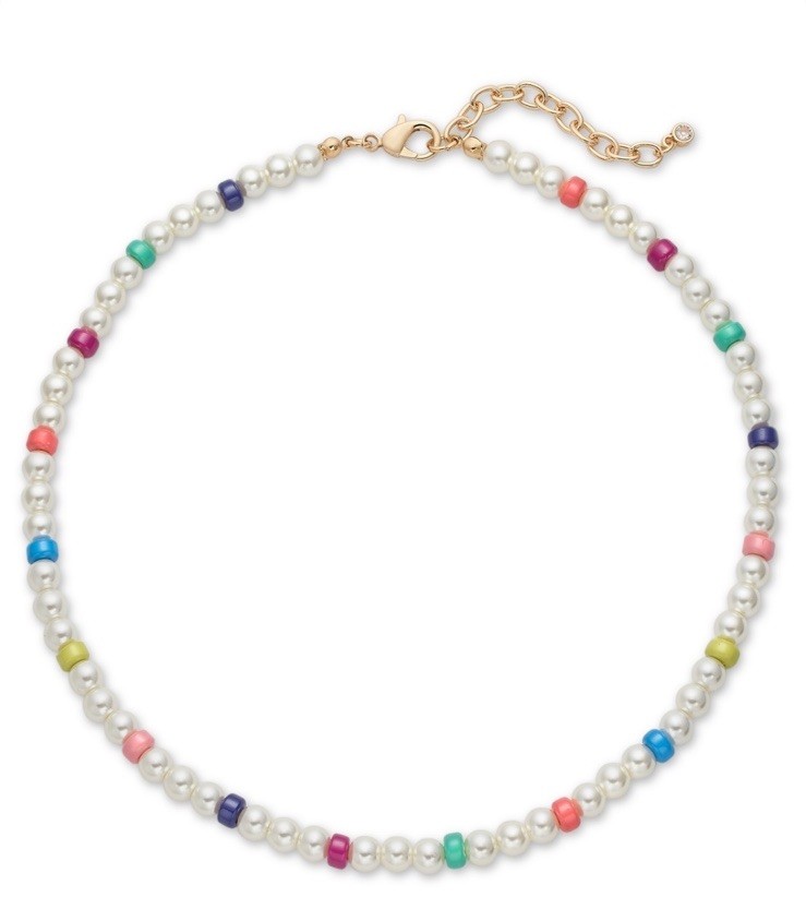 T On 34th Gold-Tone Bead & Imitation Pearl Collar Necklace, 16-1/2″ + 2″ Extende
