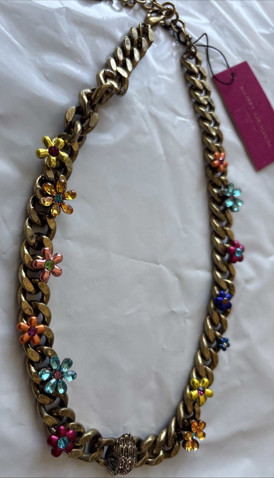 KURT GEIGER LONDON EAGLE BIRD HEAD Octavia Gemstone Curb Chain Necklace Multi NW