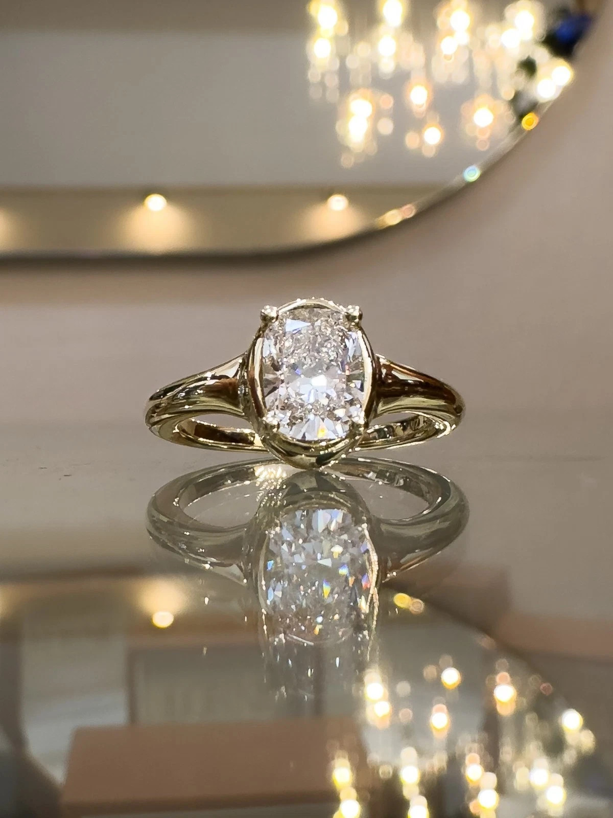 2 Ct Oval Cut Moissanite Solitaire Bezel Engagement Ring 14k Yellow Gold Plated