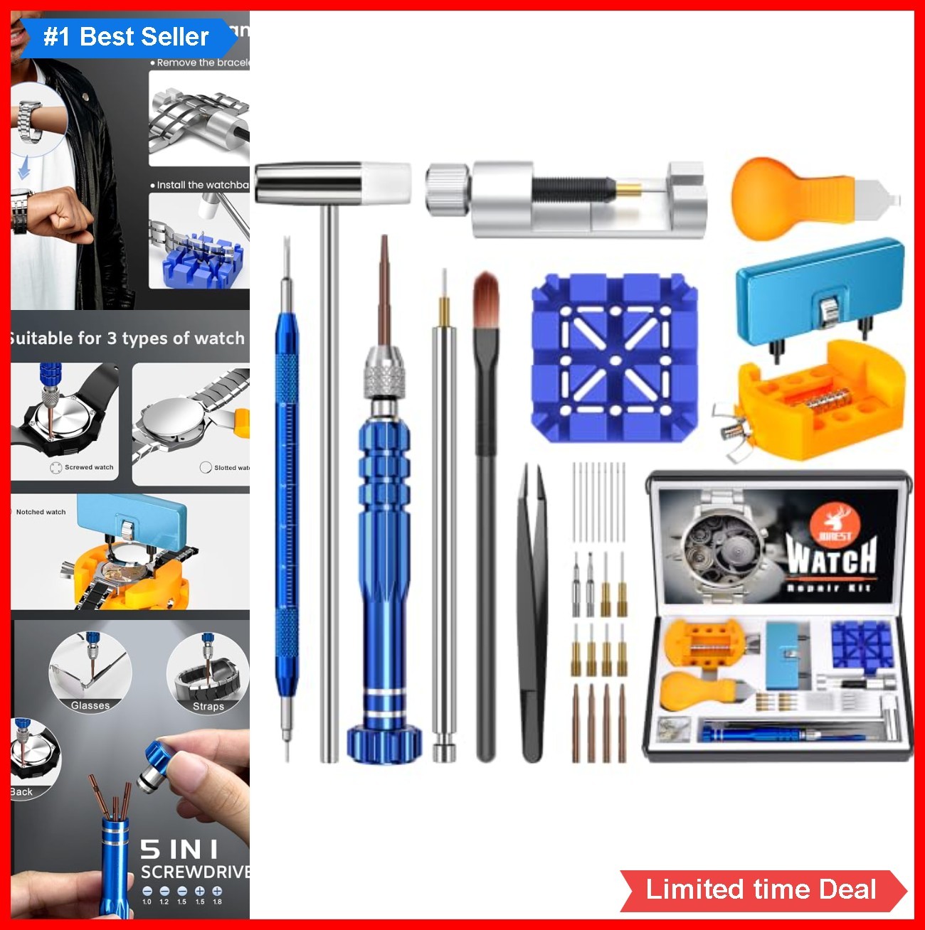 Watch Repair Kit Battery Replacement Link Remover Strap Adjusting Screwdriver