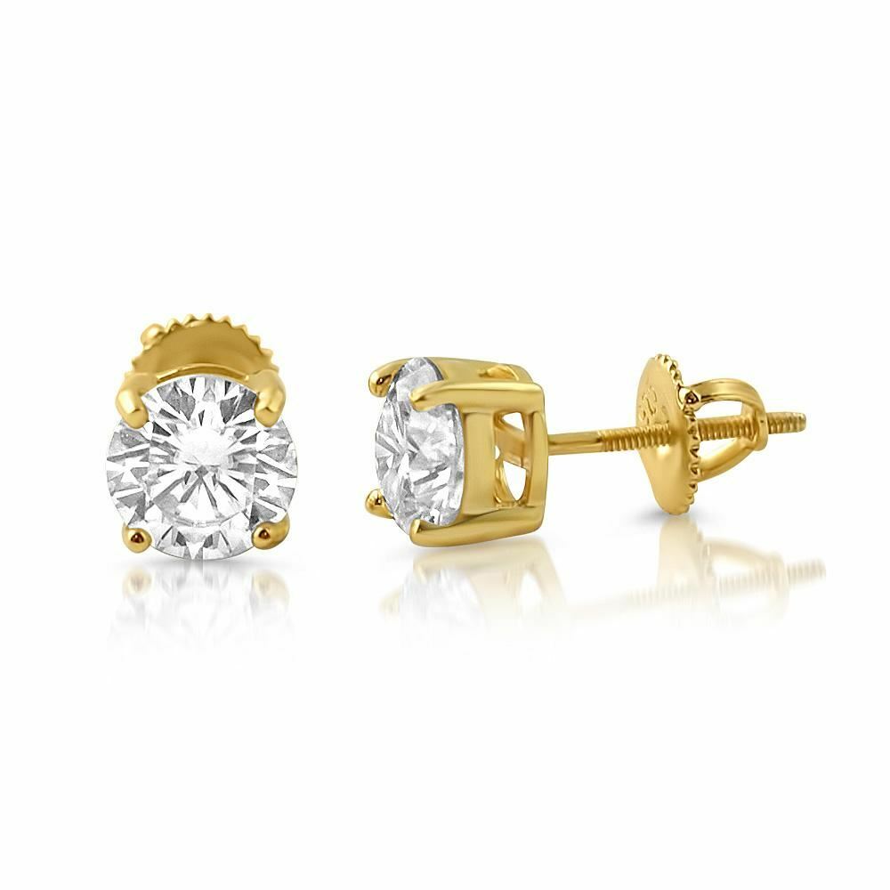 Certified VVS Moissanite Solitaire Stud Earrings 925 Sterling Silver 14K Gold