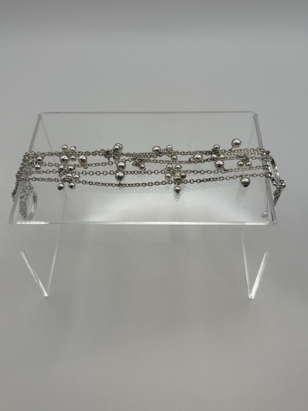 Ralph Lauren Silver Tone Multi Strand Ball Charm Toggle Bracelet 7.5” Signed RL