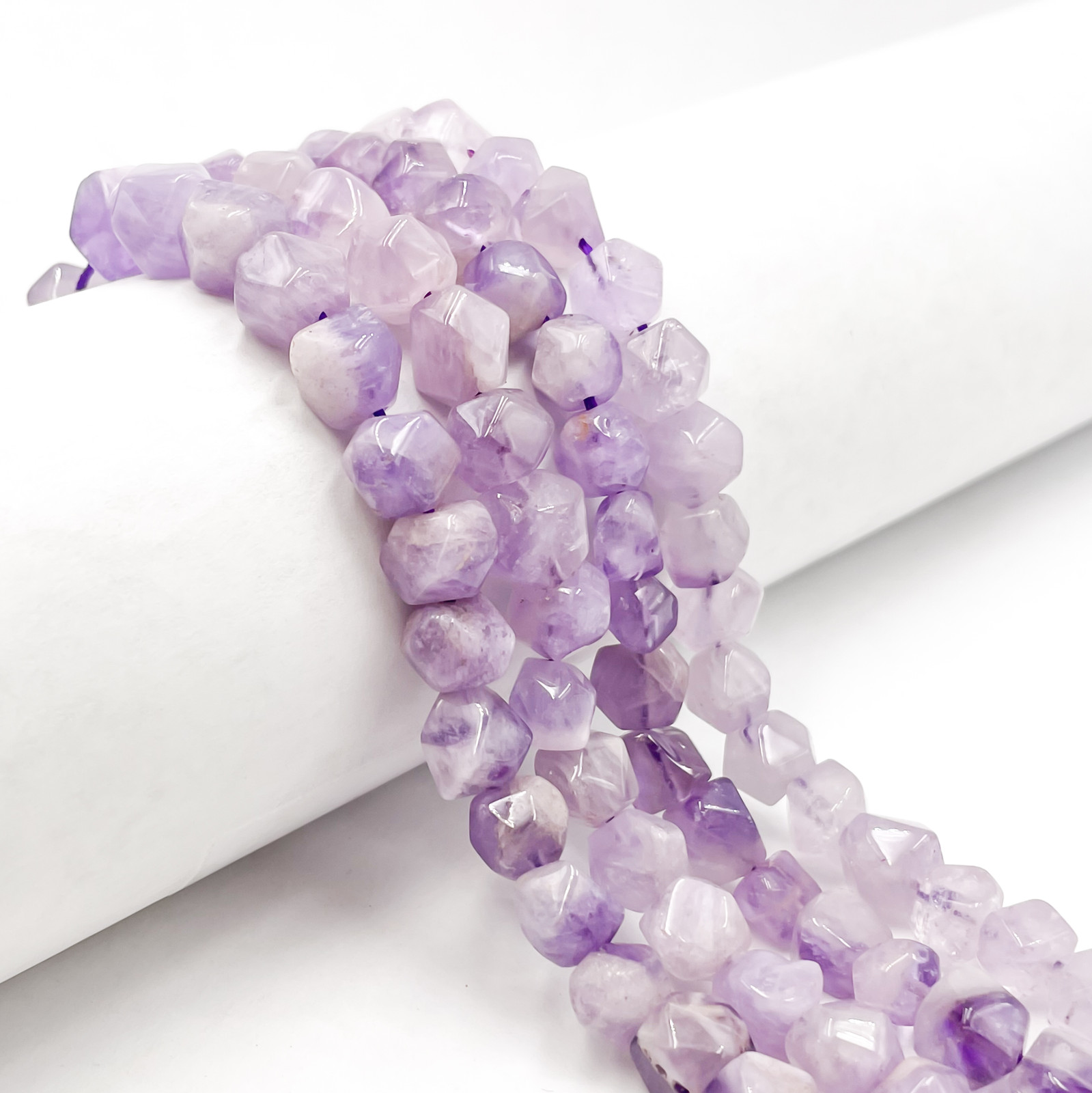 Natural Light Amethyst Smooth Faceted Nugget Chunks Approx. 8mm 15.5″ Strand