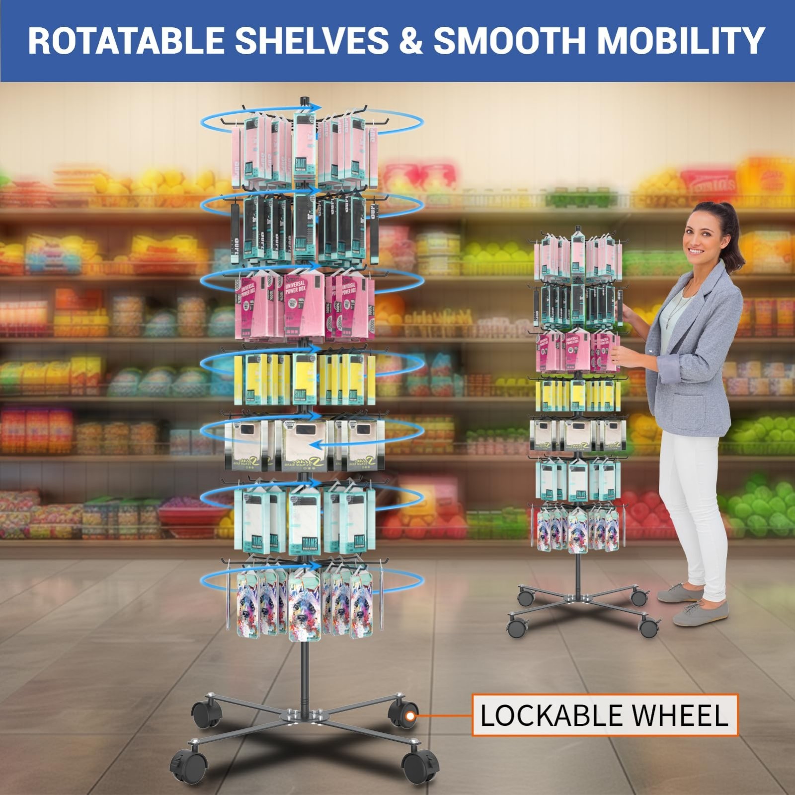 7-Layer Rotating Jewelry Display Stand – Alloy Steel Vendor Showcase for Key Cha