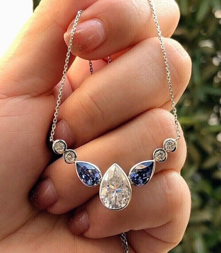 Pear Cut Simulated Diamond Gorgeous Bezel Set Pendant In 14k White Gold Plated