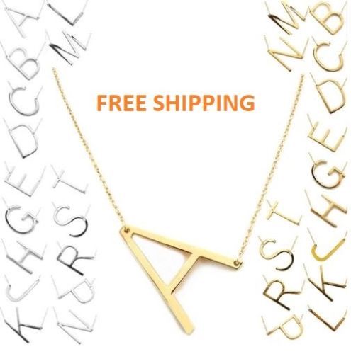 Statement Monogram Alphabet Slanted Letter Initial Chain Metal Necklace Pendant