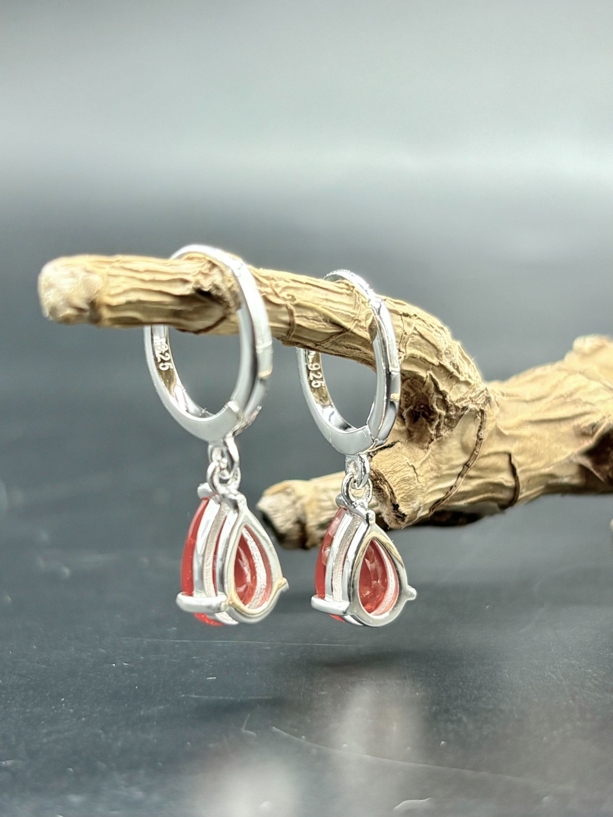 Mexican Fire Opal Dangle Earrings in Sterling Silver | Pear Cut 9x6mm, 1.41 CTS