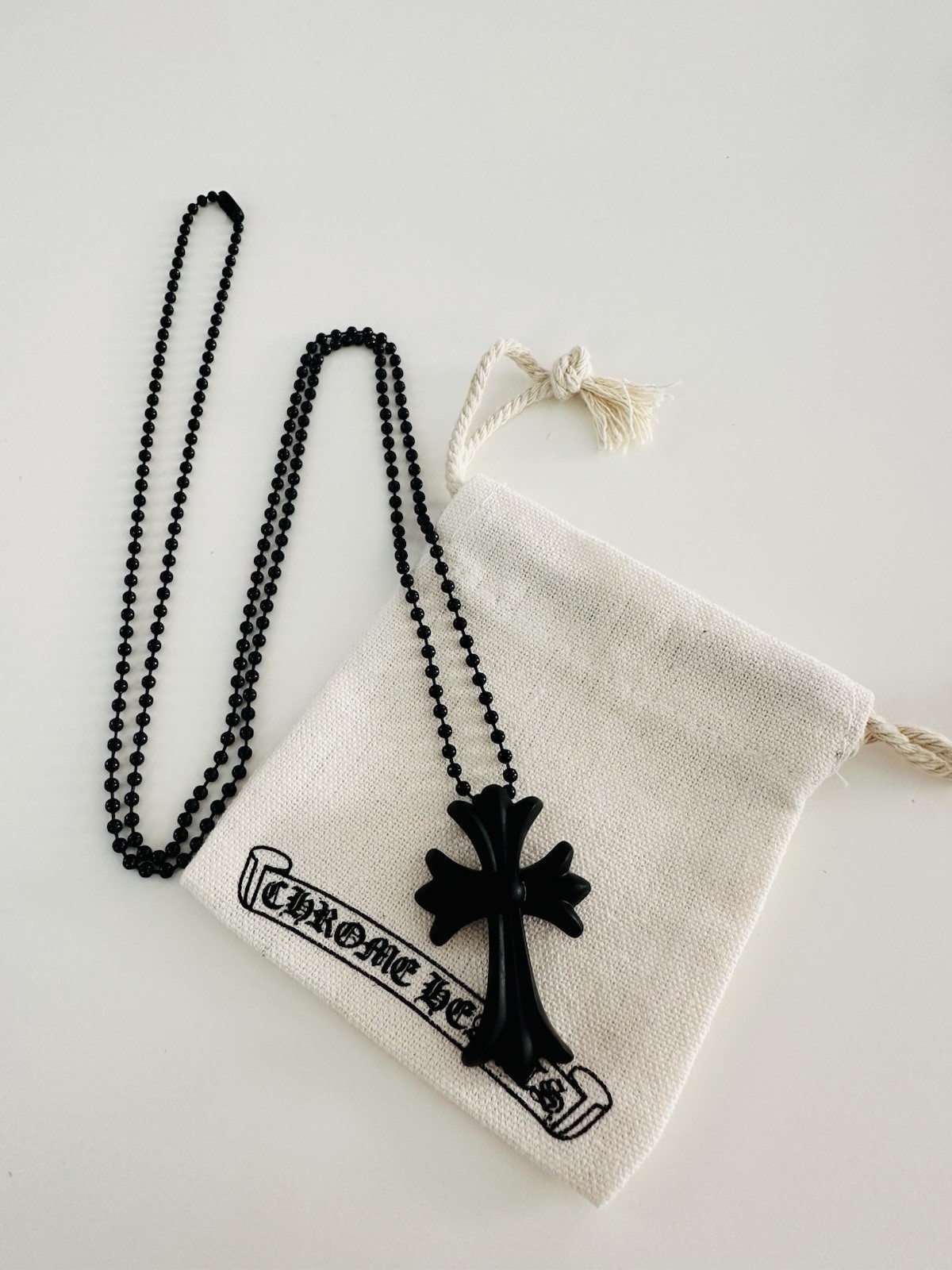 CH Chrome Tokyo 20th Anniversary Black Cross Rubber Necklace With Dust Bag
