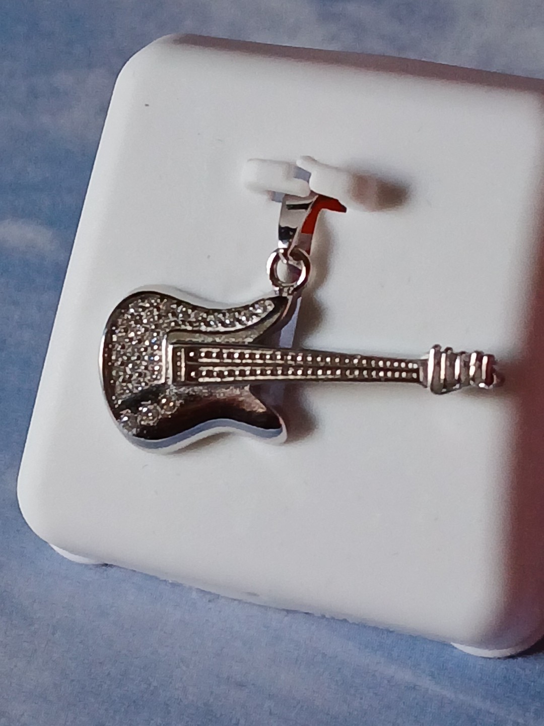 Sterling Silver .50ctw Moissanite Guitar Pendant W/ Rhodium Platinum Plating