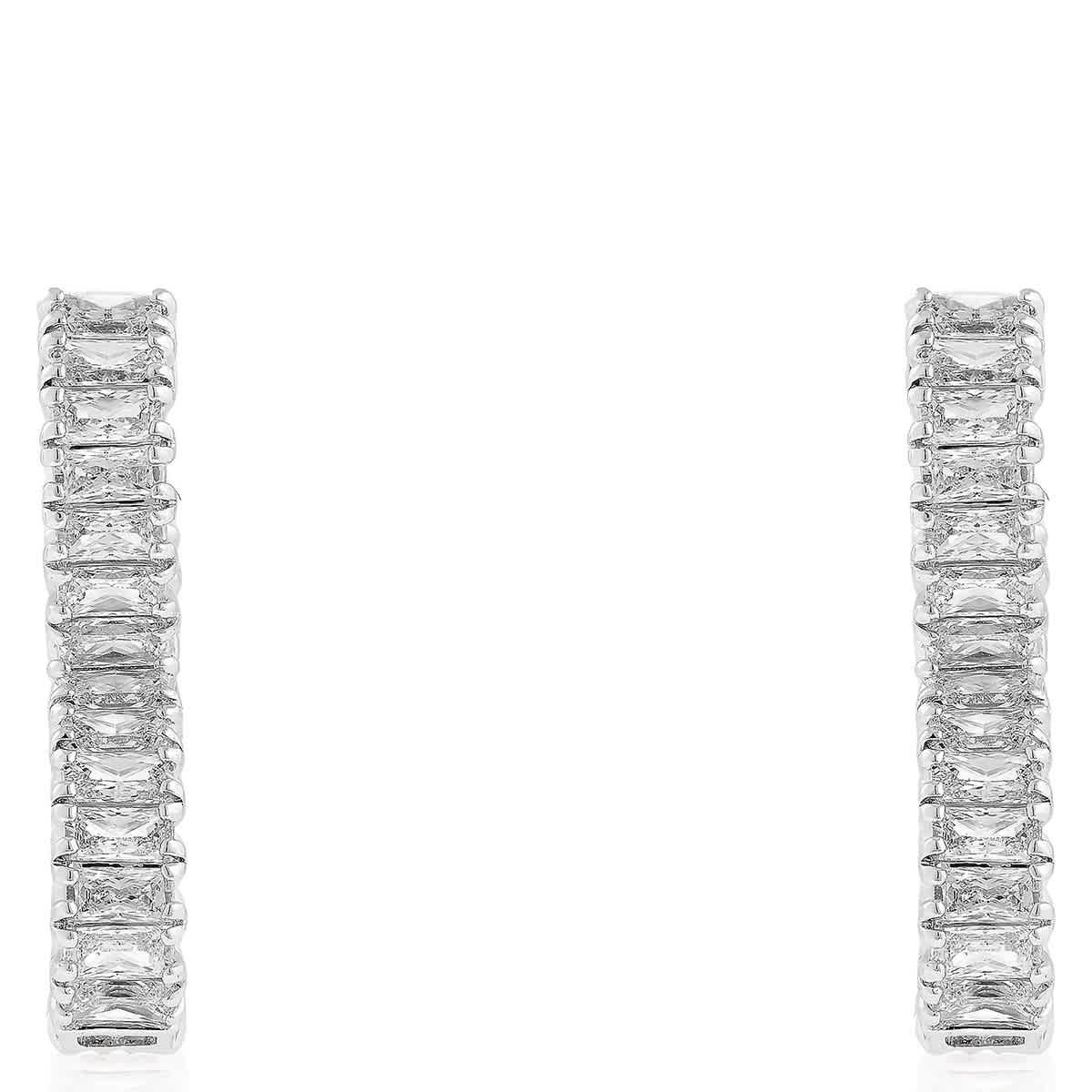 Swarovski Hyperbola Pierced Earrings Hoop Twist Rhodium Shiny White