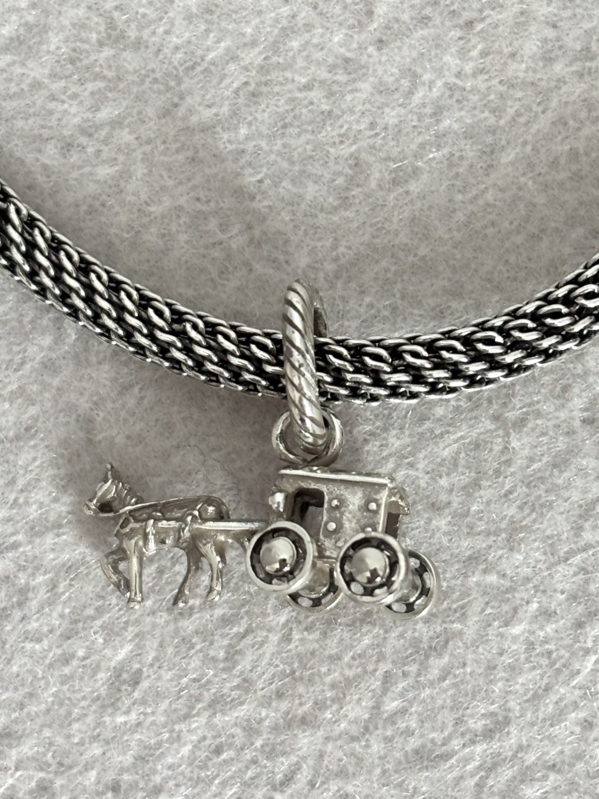 Brighton Antique Silver Tone Mesh Chain Bracelet w/Horse & Carriage Charm