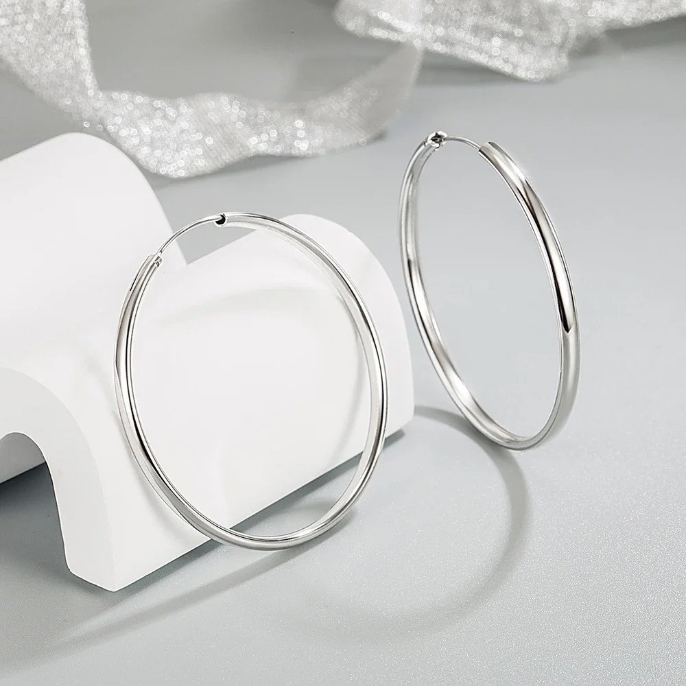 925 Sterling Silver Classic Round Hoop Earrings Lightweight Women’s Jewelry