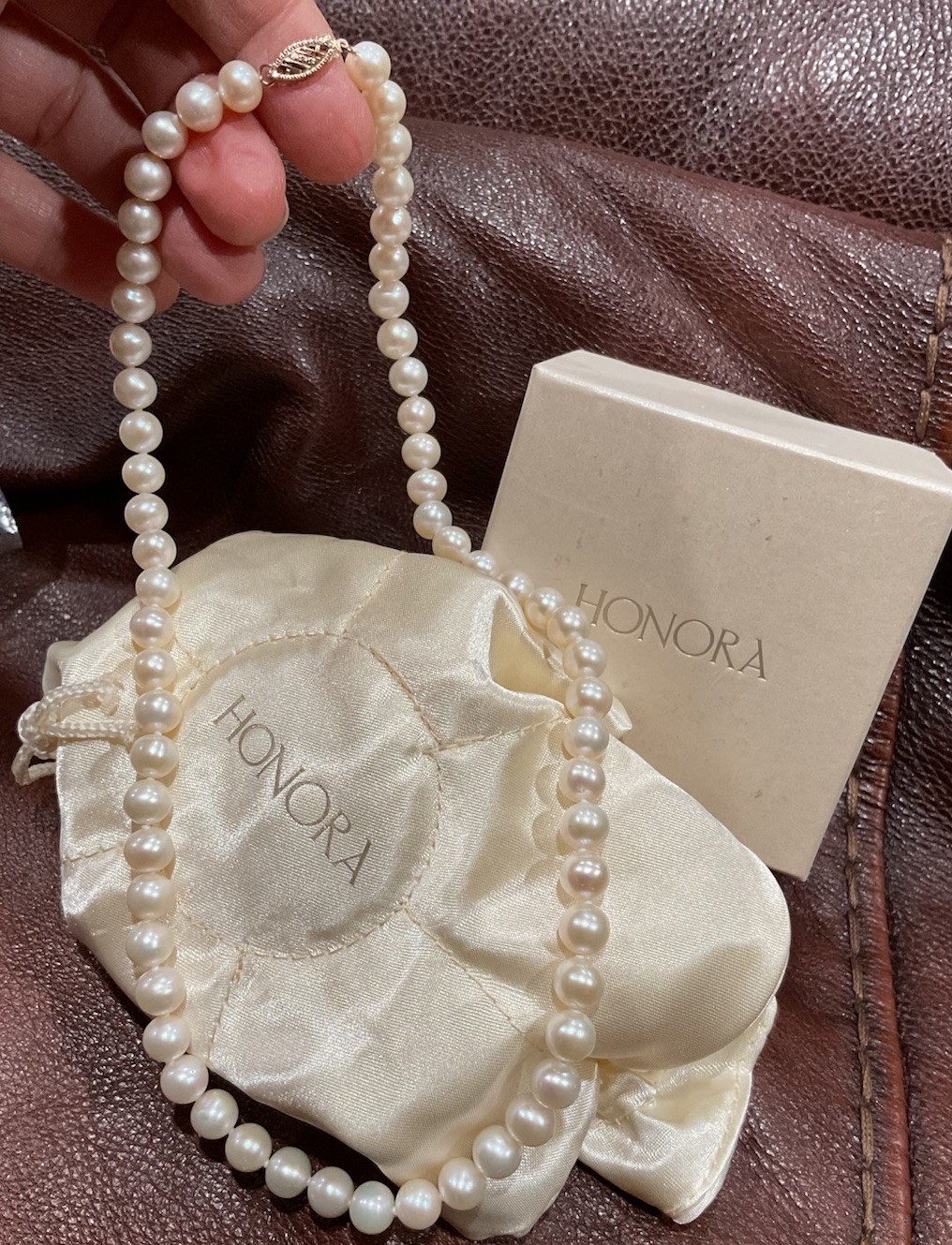 New 10k Solid Gold HONORA Genuine 18″ Strand of 7-7.5mm Cultured Pearl Necklace