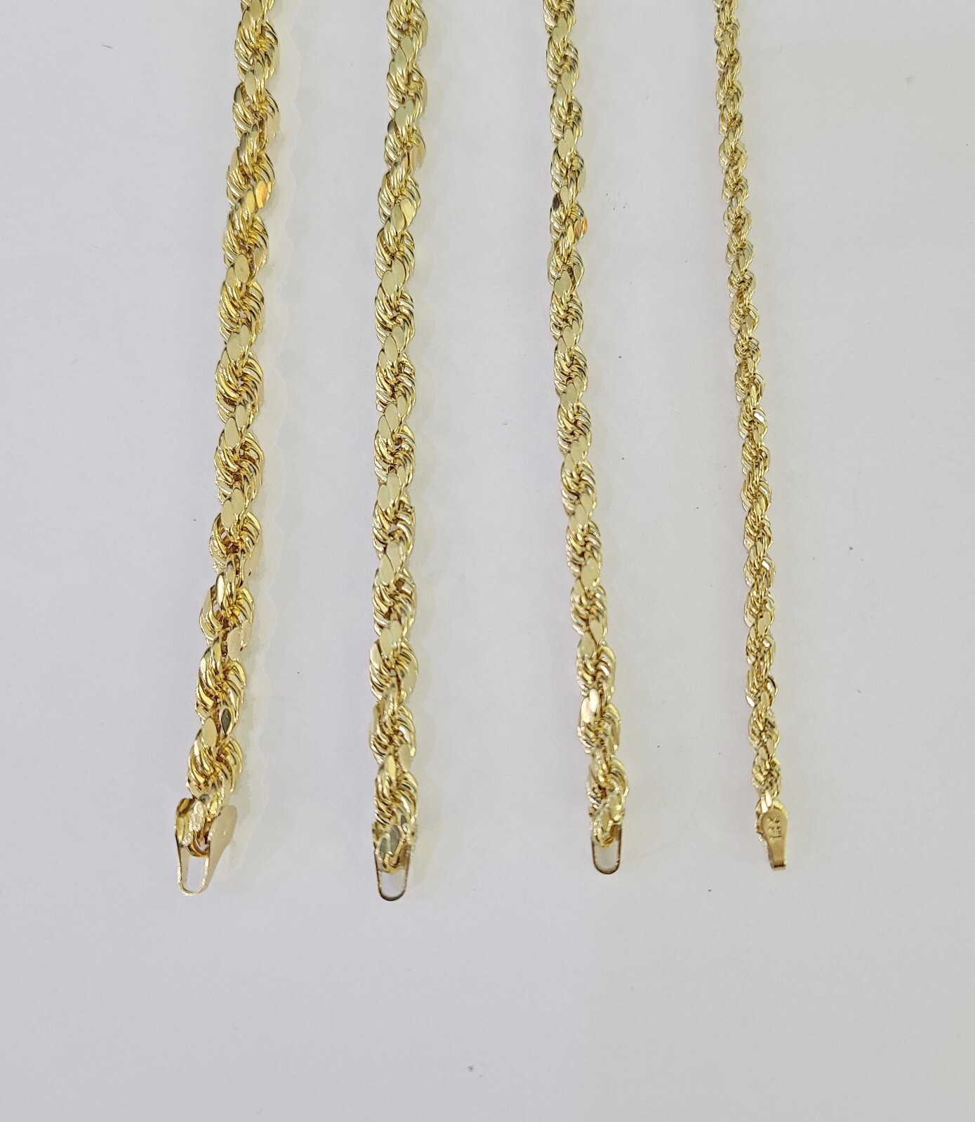 Solid 14K Yellow Gold Rope Chain Necklace Men Women 3mm–6mm 18–30 Inch Real Gold