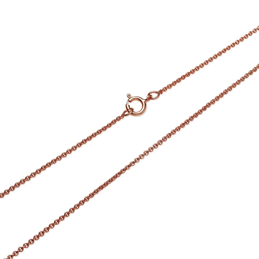 18 Inch Thin 0.7mm Cable Chain Necklace in Rose Gold Plated Sterling Silver