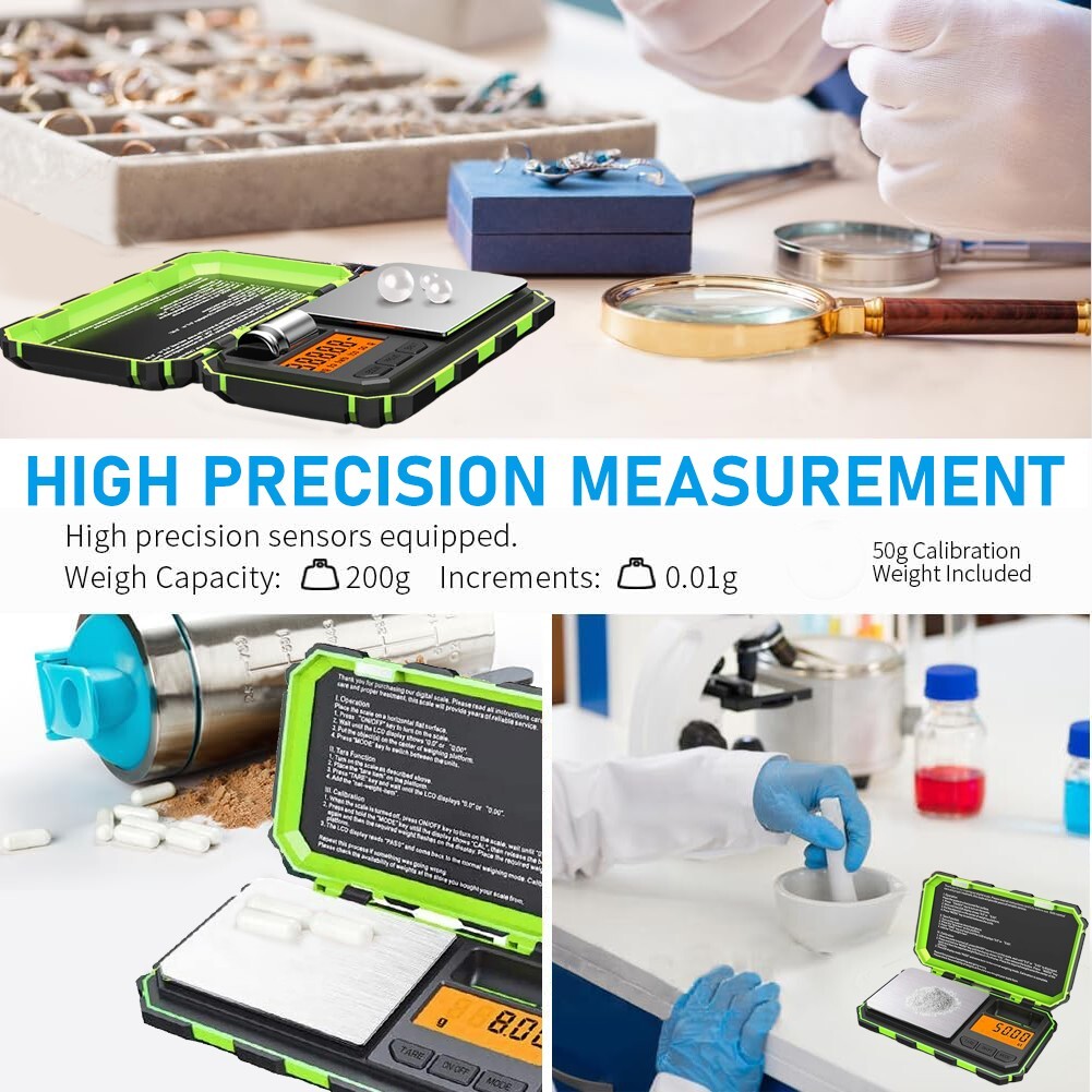 Green Digital Pocket Scale 200g x 0.01g Jewelry Gold Gram Herb Karat Weight USA