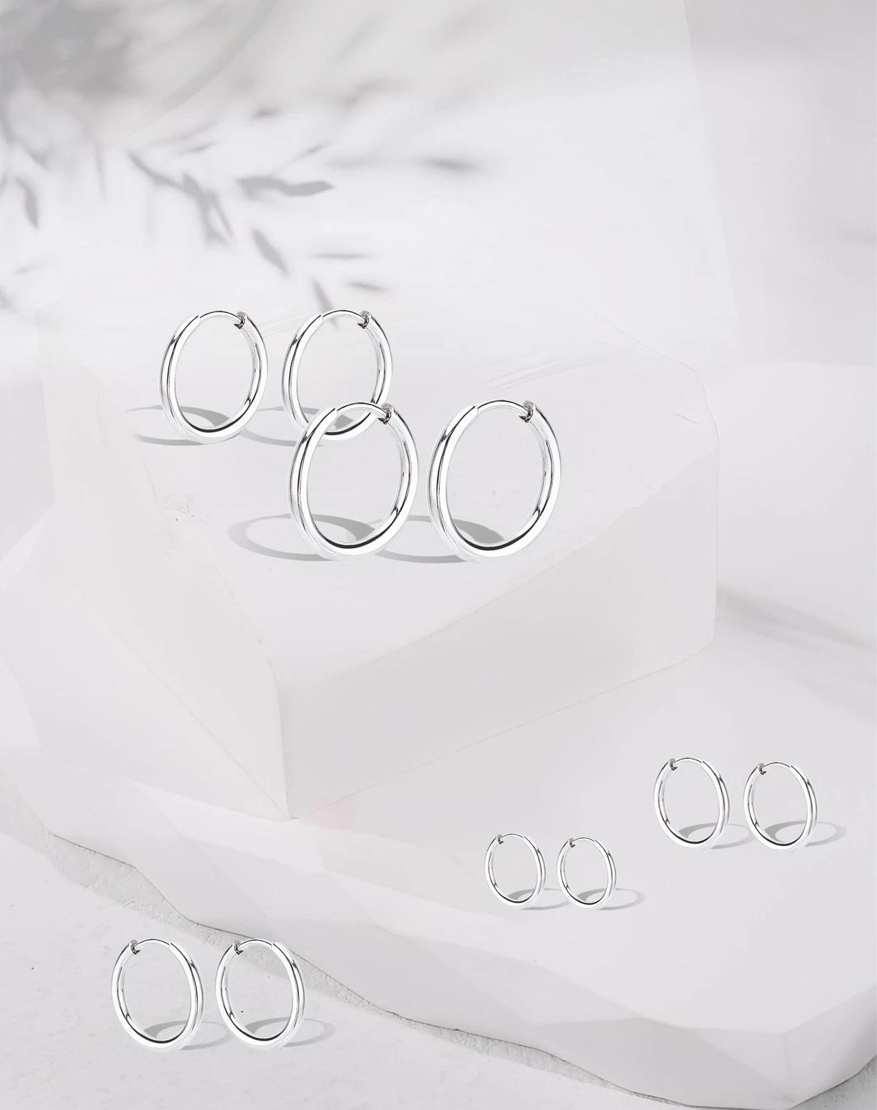 5 Pairs Small Huggie Hoop Earrings for Women, Stainless Steel Silver
