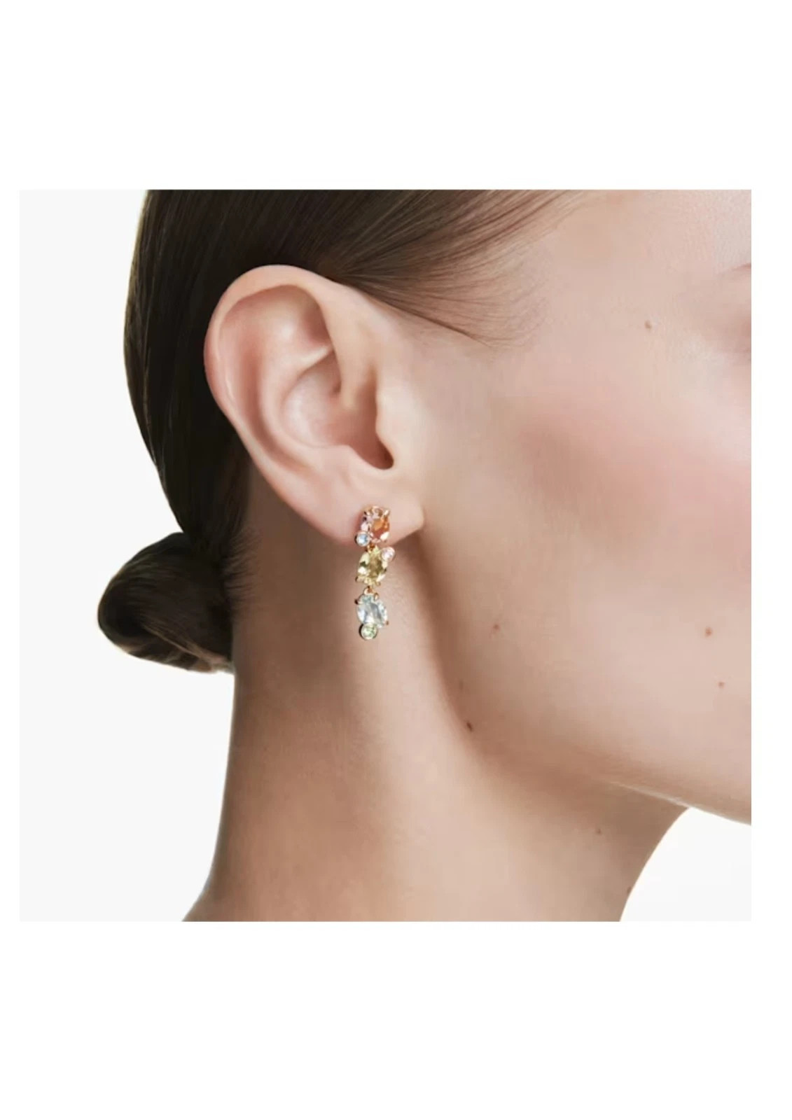 NWT Swarovski Gema Multicolor Mixed Tiered Drop Earrings Gold Tone 5714815