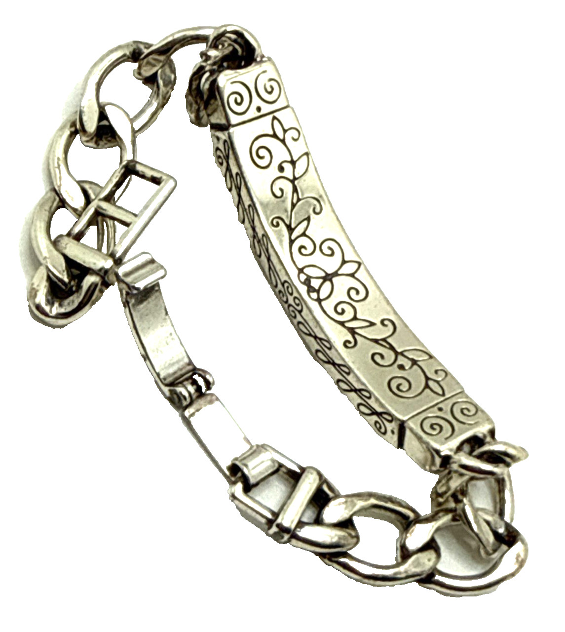 Brighton Sisters ID Bracelet Silver Plated Retired 7″ Heart Scroll Signed