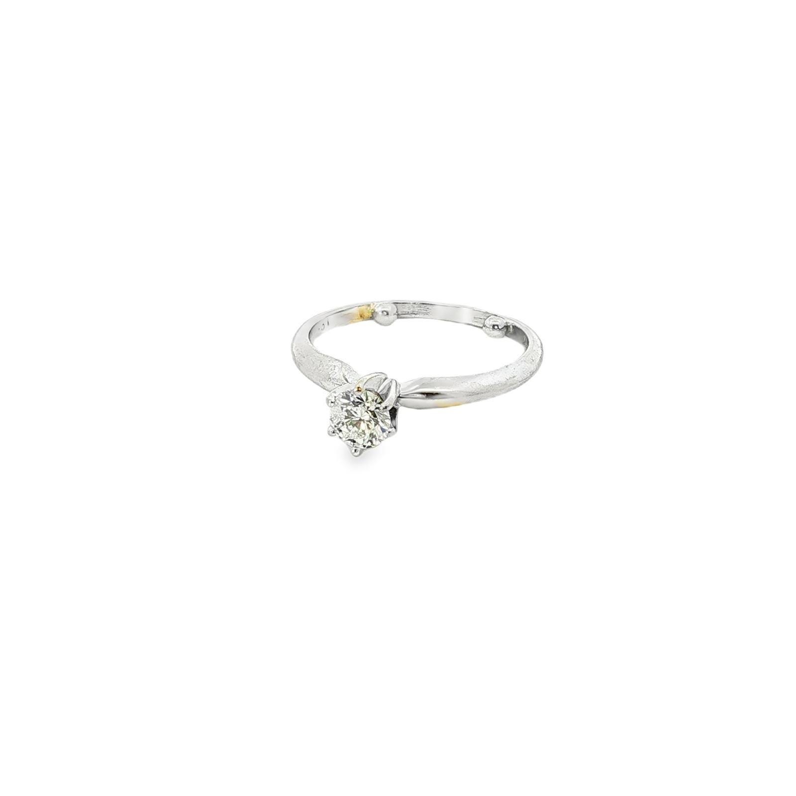 Diamond Solitaire Ring .40ct Round Cut Six Prong Two Tone Textured Band Size 5