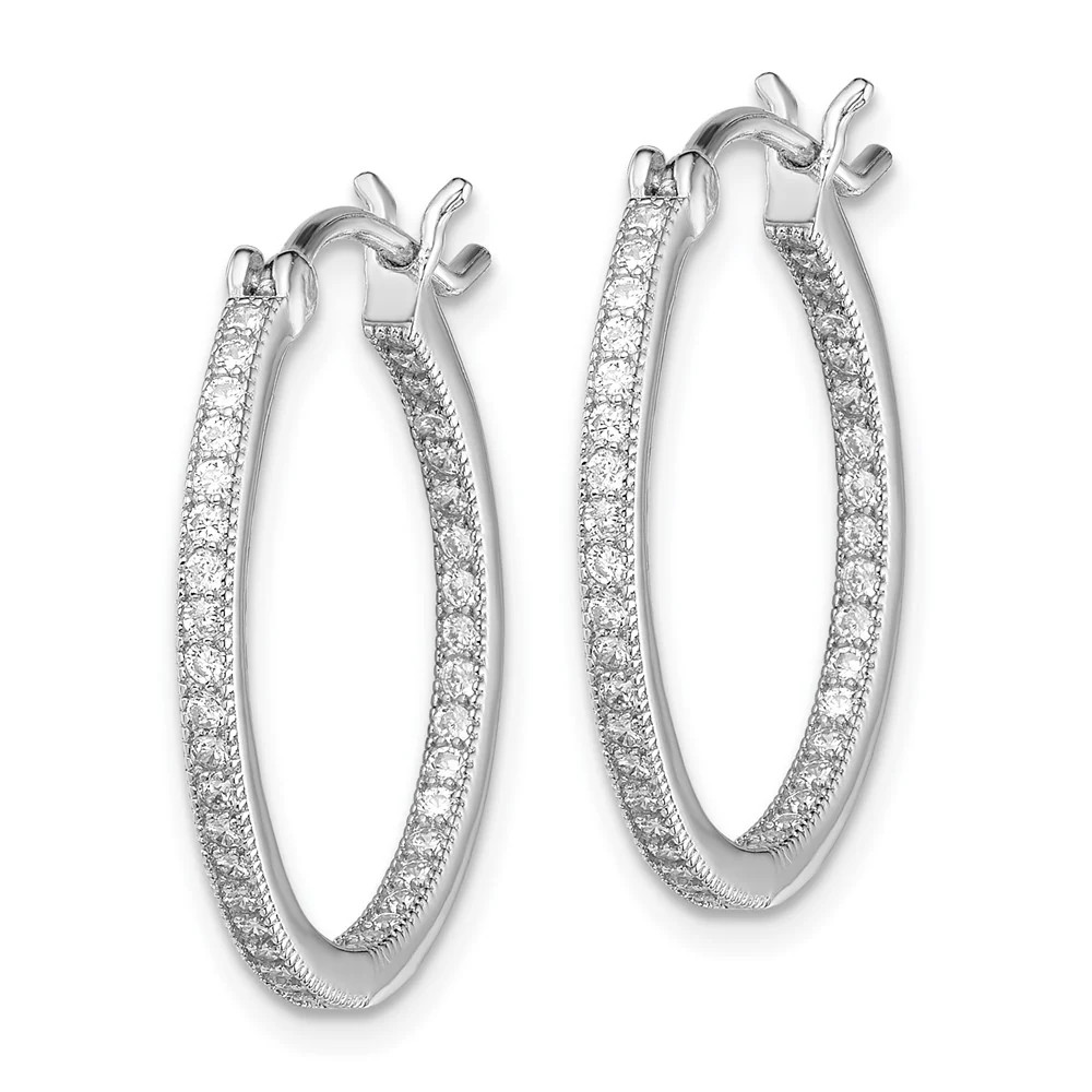 Sterling Silver Rhodium-Plated Micro Pavé CZ In/Out Hoops