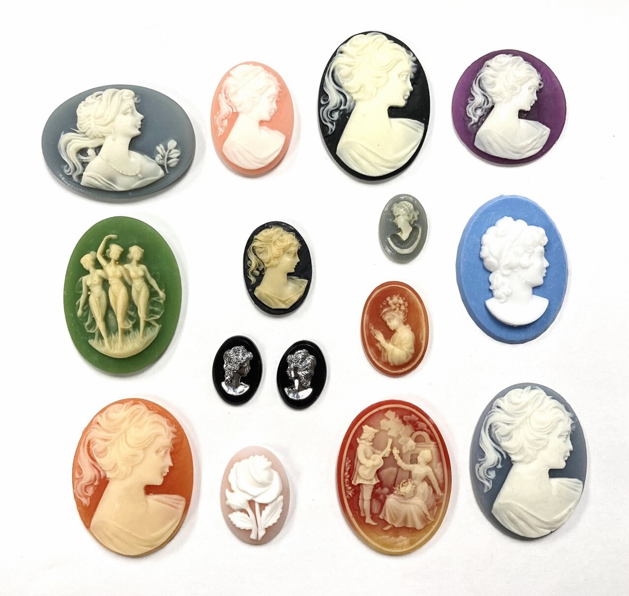 15 Vintage Assorted Resin Acrylic Cameos – DIY Jewelry Making & Repair Craft C80