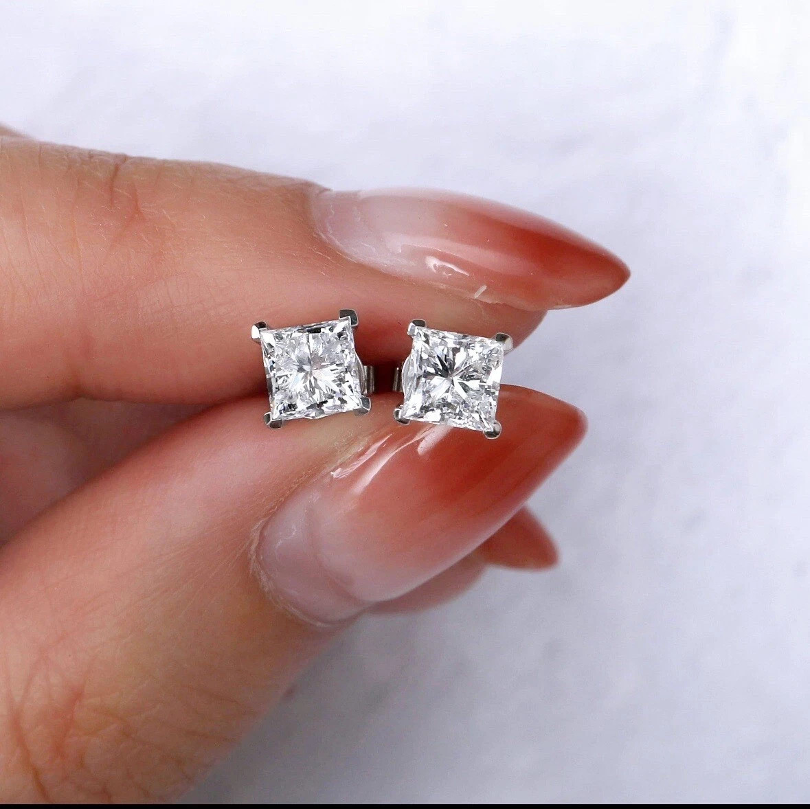 Princess-Cut Crystal Stud Earrings in Sterling Silver in PushBack Setting