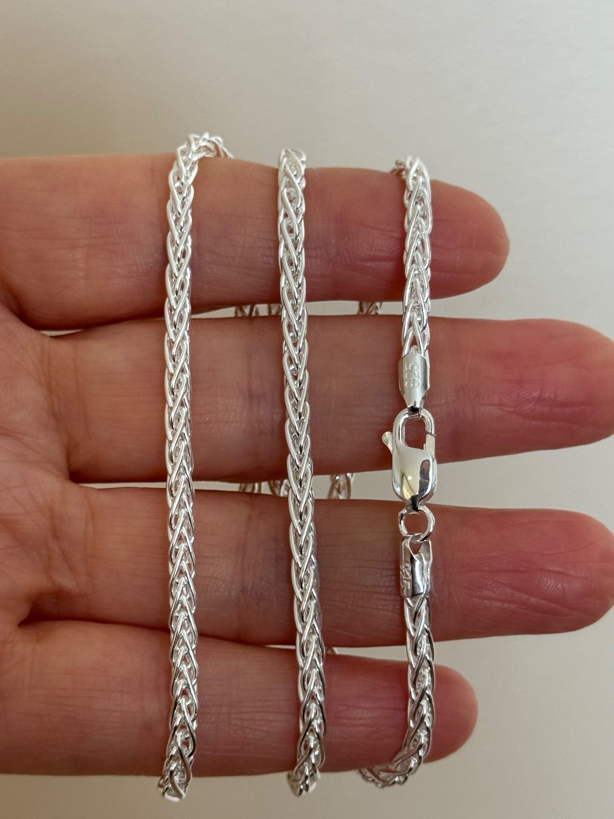 925 Spiga Wheat Chain Necklace ( 3.5MM ) High Polished
