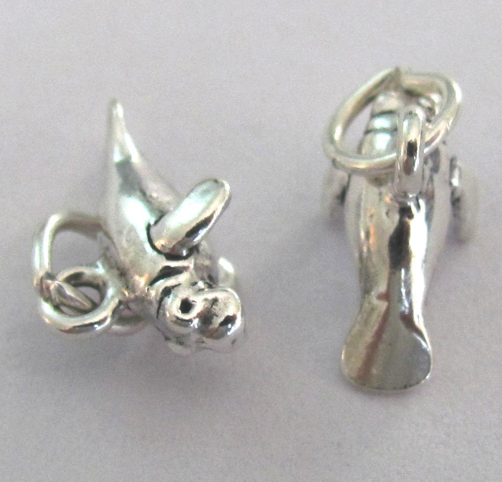 Very small Sterling Silver 3D Manatee mini tiny charm.