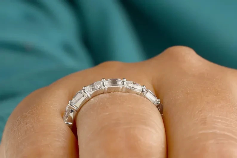 5.00Ct Oval & Emerald Cut Natural Diamond 950 Platinum Half Eternity Band Ring