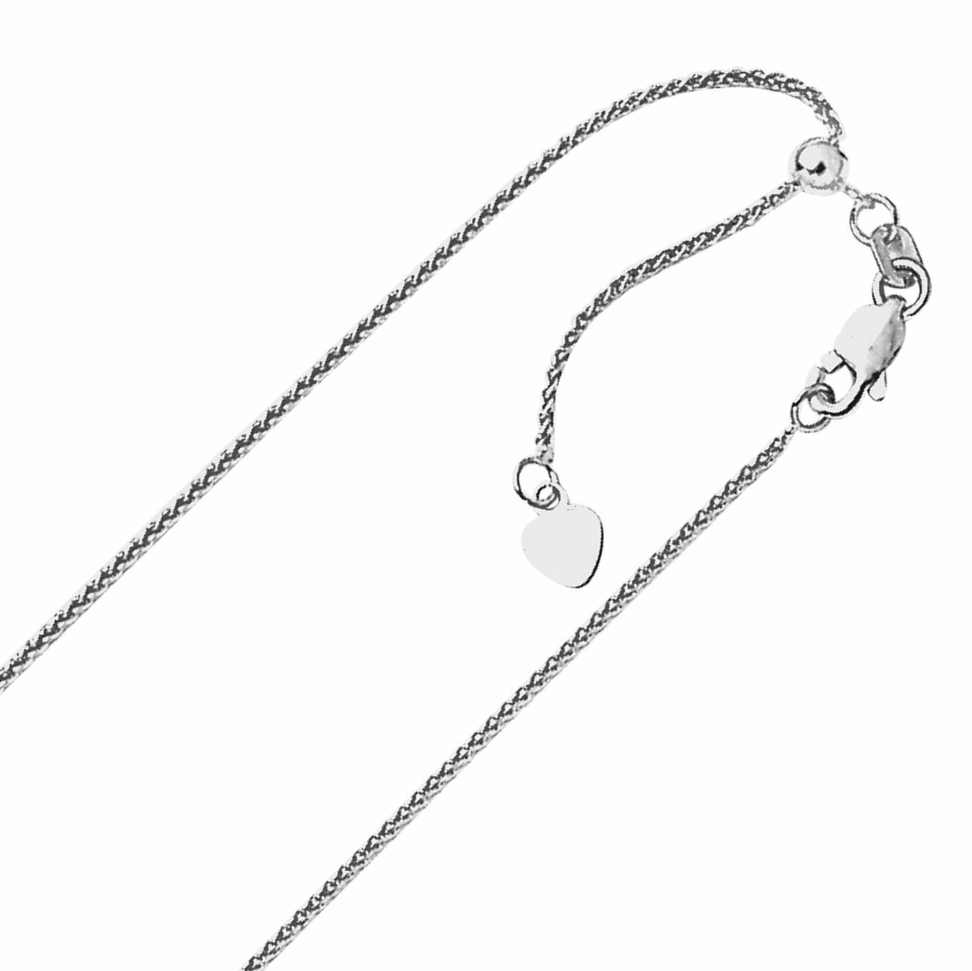 1.00mm Solid Adjustable Spiga Wheat Chain Necklace REAL 10K White Gold 22″ 2.4gr