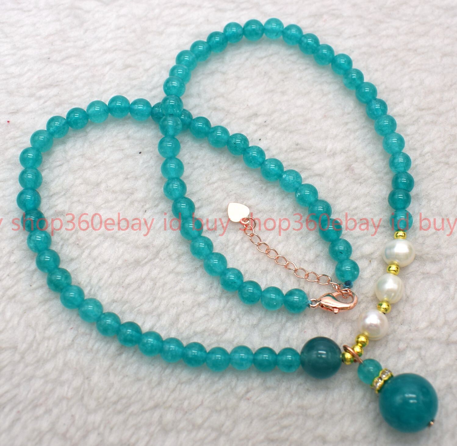 Natural 6mm Blue Amazonite Round Gems Beads White Pearl Pendant Necklace 16-28in